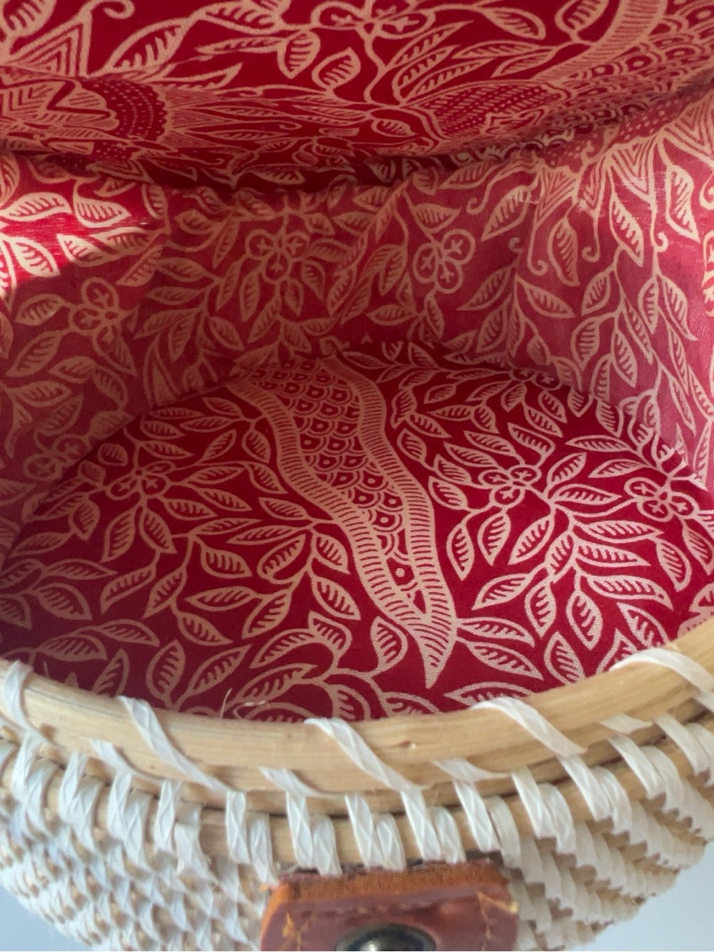Handmade Bali Round Rattan Crossbody Bag Floral Butterfly Boho Summer Purse - Picture 6 of 8